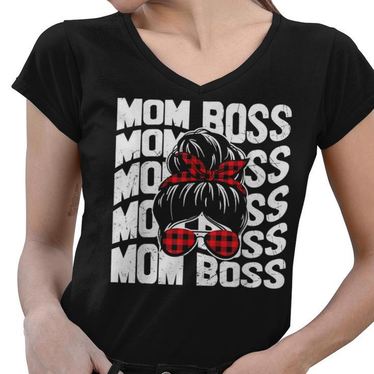 Mom Boss Mommy Wife Family Mom Life Mothers Day  Gifts For Mom Funny Gifts Women V-Neck T-Shirt