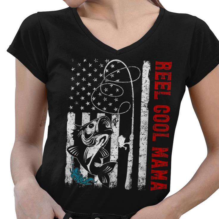 Usa Flag Reel Cool Mama Fishing Fisher Fisherman  Gift For Women Women V-Neck T-Shirt