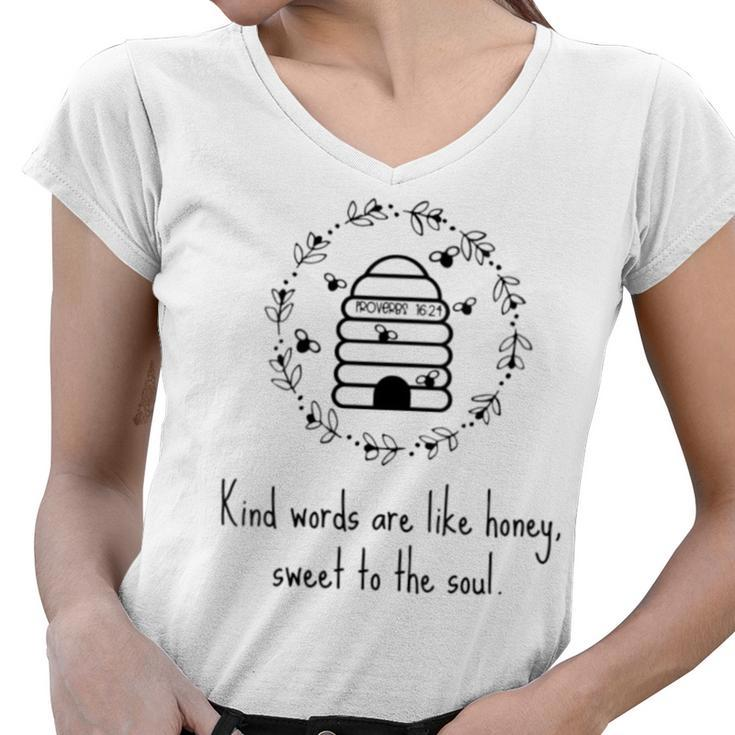 Proverbs 1624 Kind Words Like Honey Hive Bees Bible Verse  Women V-Neck T-Shirt