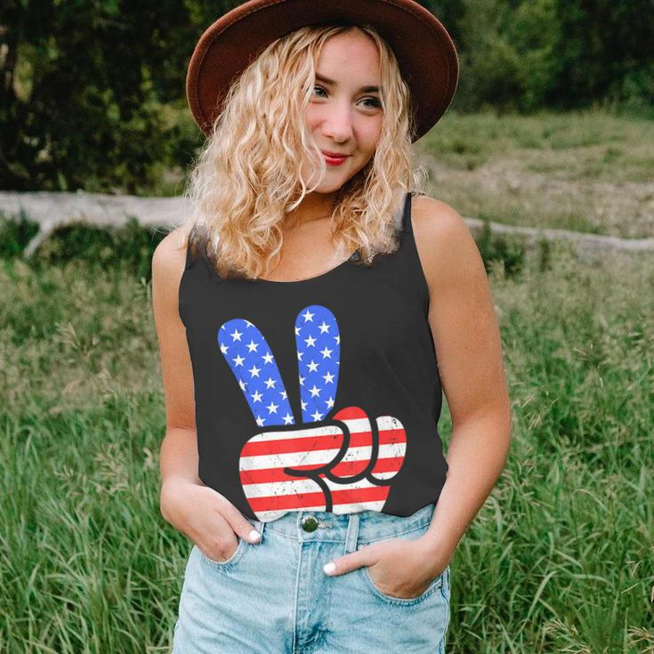 4Th Of July Peace Hand Vintage American Flag Patriotic Usa Unisex Tank Top
