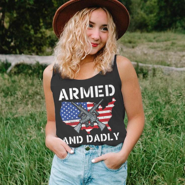 Armed And Dadly Funny Fathers Day Pun Us Flag Deadly Dad Unisex Tank Top