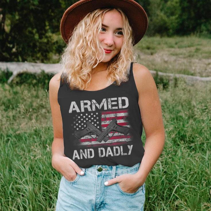 Armed And Dadly Funny Gun Lover Dad Usa Flag Fathers Day Unisex Tank Top