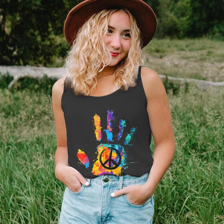 Hand Print Hippie Peace Sign More Love Less Hate Unisex Tank Top
