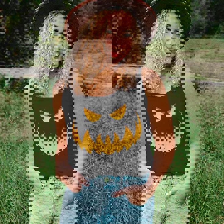 Horror Pumpkin Scary Disguise Evil Laugh Halloween Pumpkin Scary Tank Top
