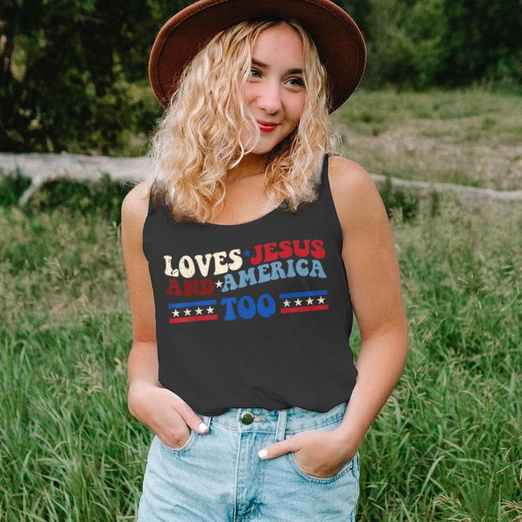 Loves Jesus And America Too Patriotic 4Th Of July Christian Unisex Tank Top