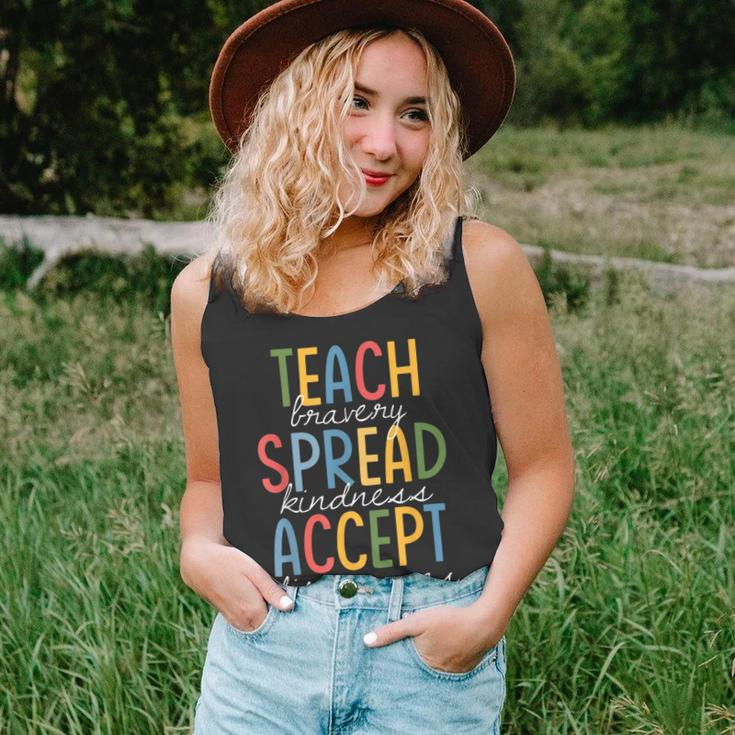 Teach Bravery Spread Kindness Accept Differences Autism Unisex Tank Top