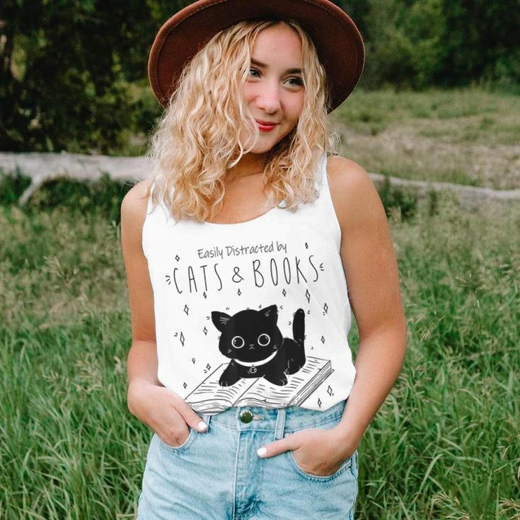 Easily Distracted By Cats And Books Cat & Book Lover Tank Top