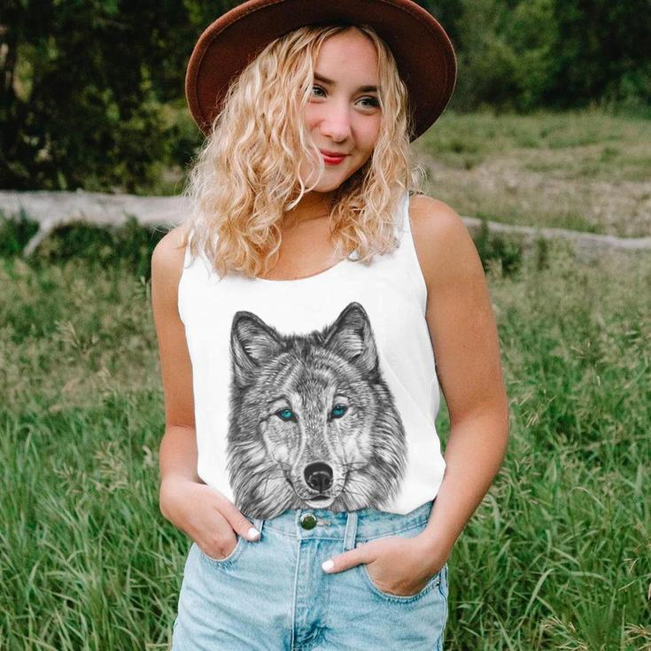 Fearless Eye Of The Wolf Face Print Black And White Graphic Gift For Women Unisex Tank Top