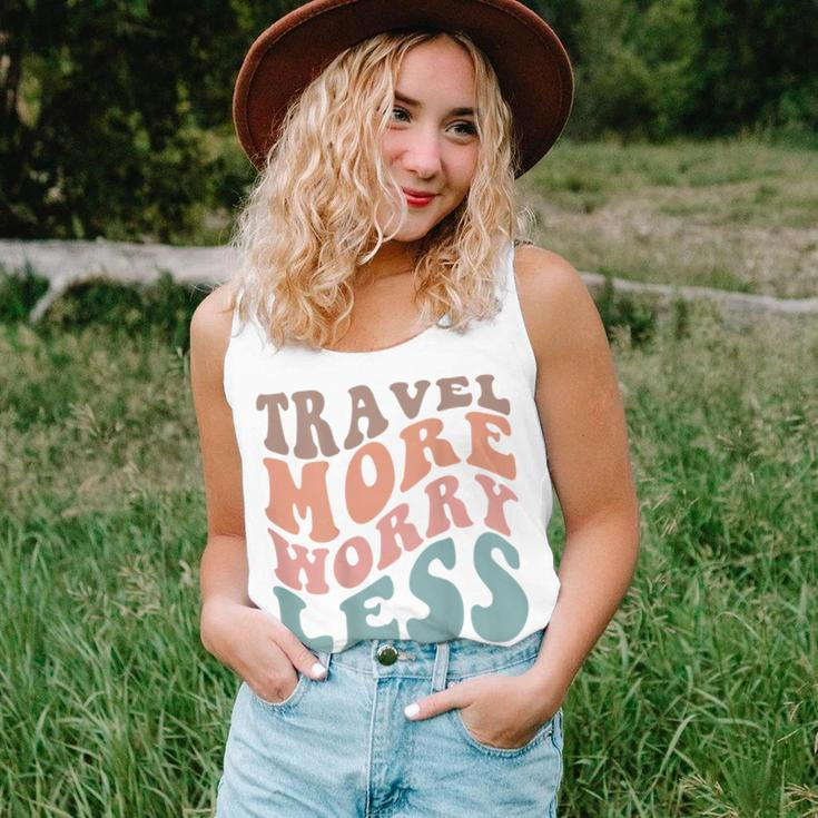 Groovy Travel More Worry Less Funny Retro Girls Woman Back Unisex Tank Top