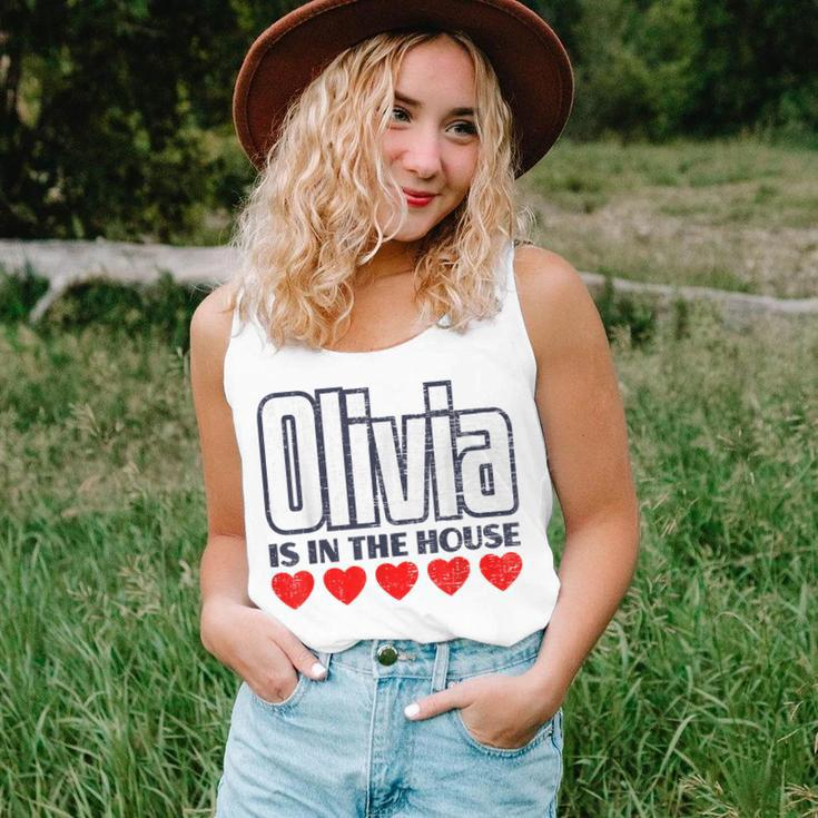 Olivia Is In The House Retro Hearts First Name Love Olivia Unisex Tank Top