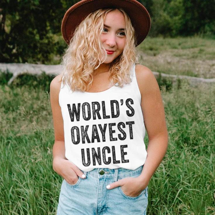 Worlds Okayest Uncle Guncle Dad Birthday Funny Distressed Unisex Tank Top
