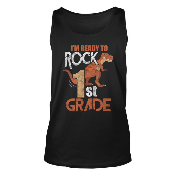 1St Grade Back To School Im Ready To Rock Dinosaur Dinosaur Tank Top
