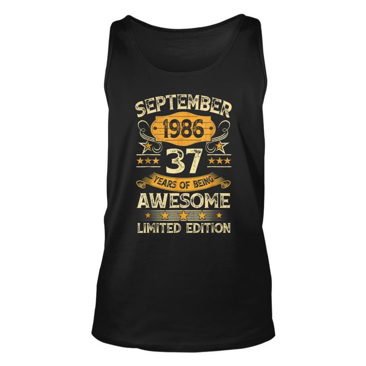 37 Years Old Vintage September 1986 37Th Birthday Tank Top