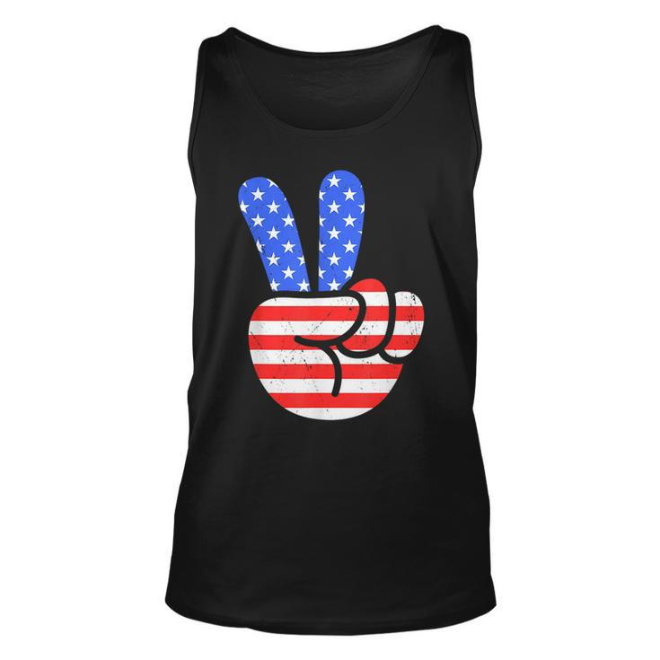 4Th Of July Peace Hand Vintage American Flag Patriotic Usa Unisex Tank Top