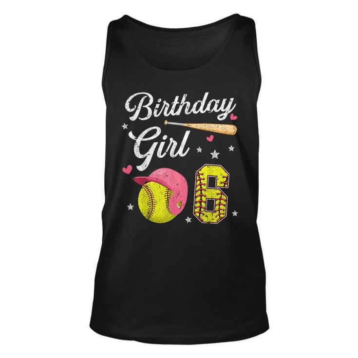 6Th Birthday Girl Softball Player Themed Six 6 Years Old Softball Tank Top