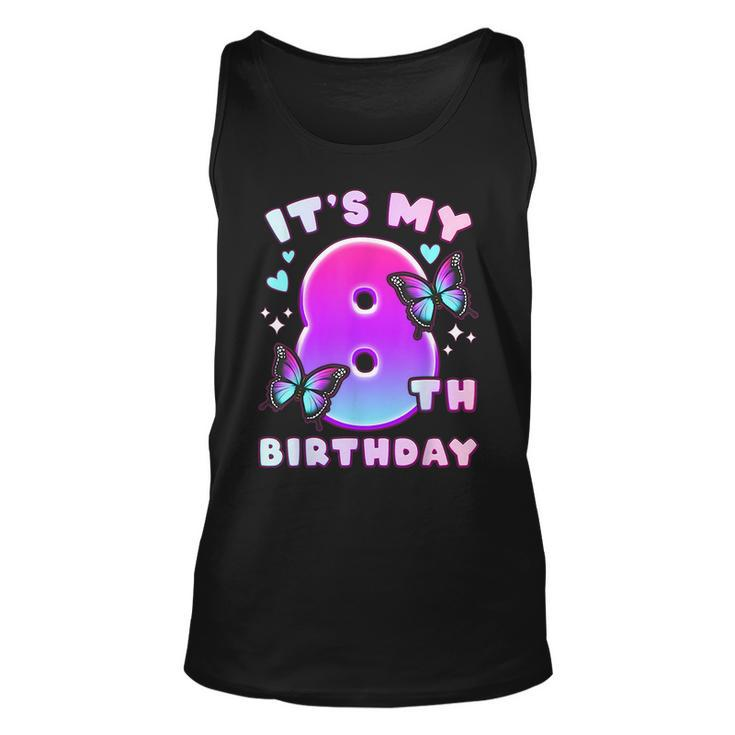 8Th Birthday Girl 8 Years Butterflies And Number 8  Unisex Tank Top