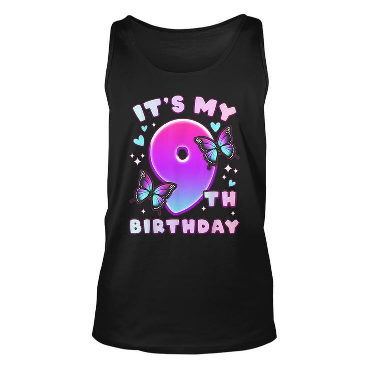 9Th Birthday Girl 9 Years Butterflies And Number 9  Unisex Tank Top