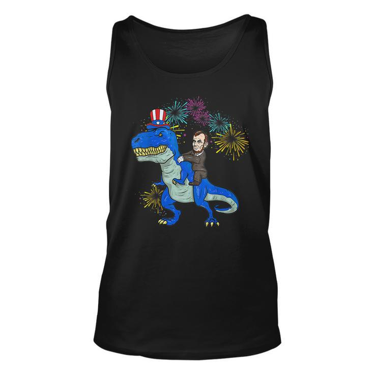 Abe Lincoln Riding A Dinosaur  T Rex 4Th Of July Boys  Unisex Tank Top