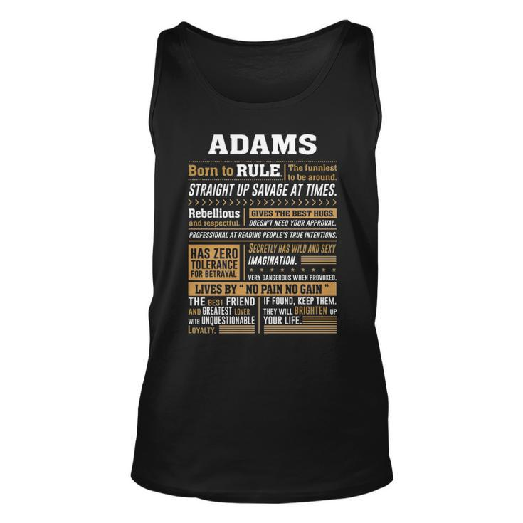 Adams Name Gift Adams Born To Rule Unisex Tank Top