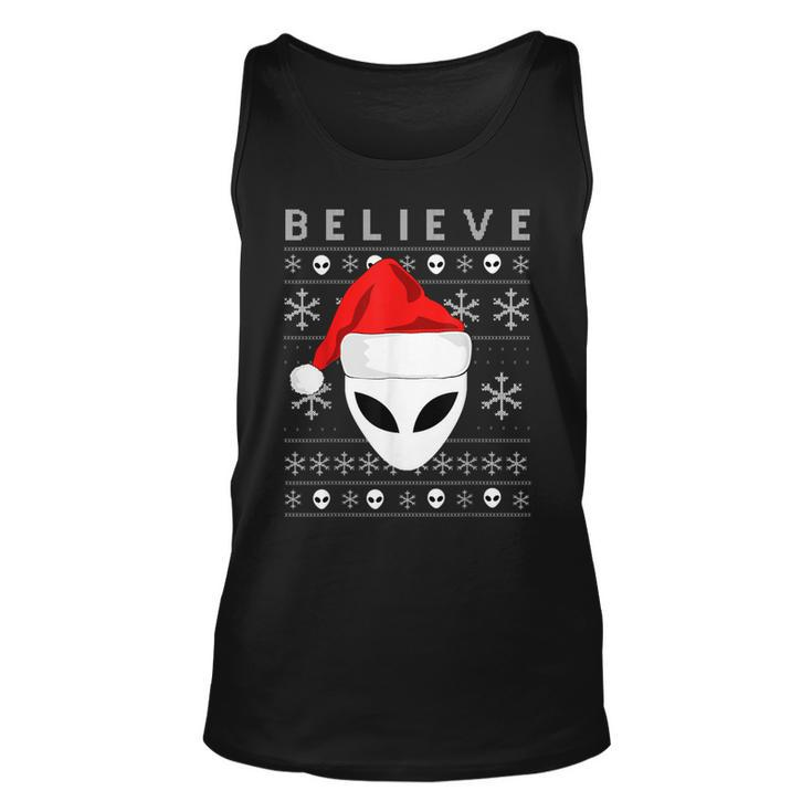 Alien Santa Christmas Believe Ugly Christmas Sweater Tank Top