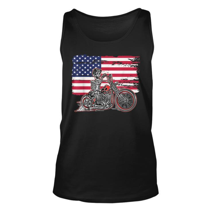 American Flag Motorcycle Skeleton Biker Bobber Chopper Rider Tank Top