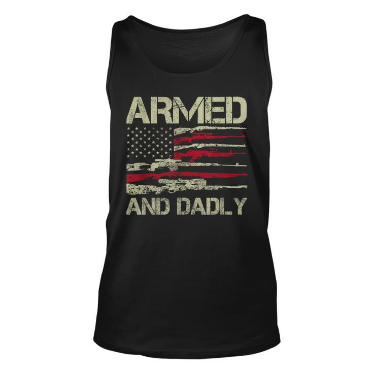 Armed And Dadly Deadly Father For Fathers Day Usa Flag Tank Top