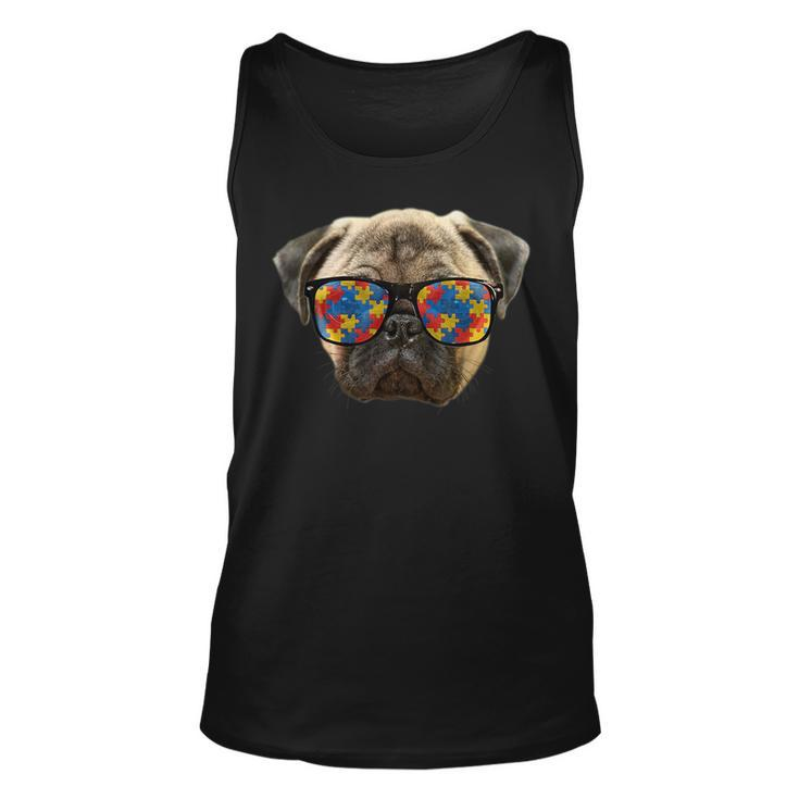 Autism Pug Wearing Sunglasses For Autism Awareness For Pug Lovers Tank Top