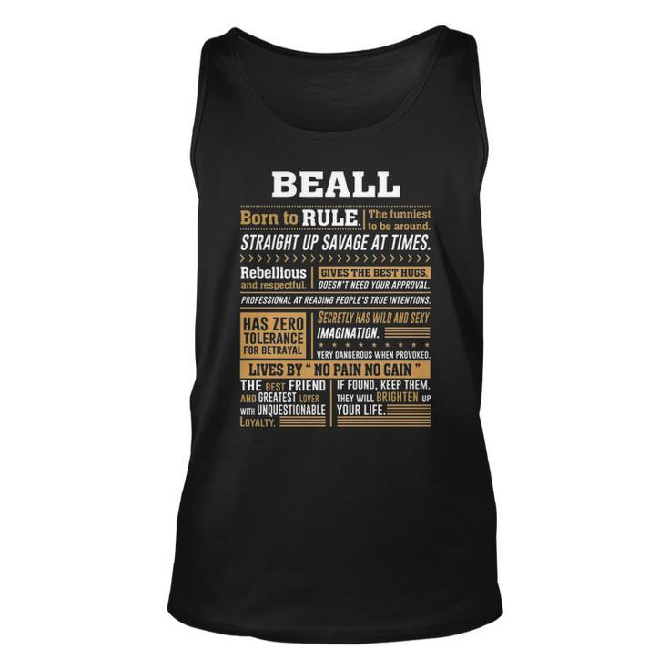 Beall Name Gift Beall Born To Rule Unisex Tank Top