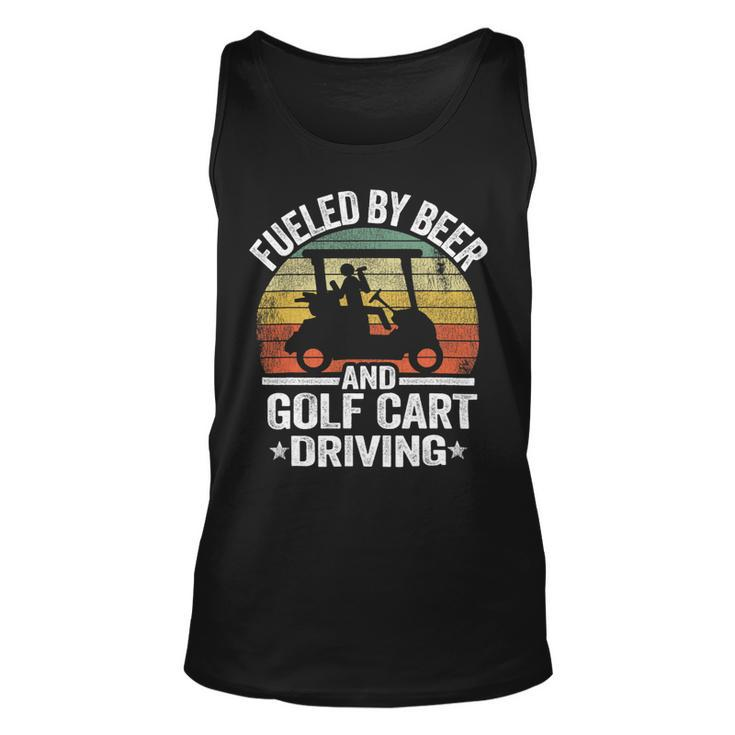Beer Fueled By Beer And Golf Cart Driving Humor Funny Golfing Unisex Tank Top