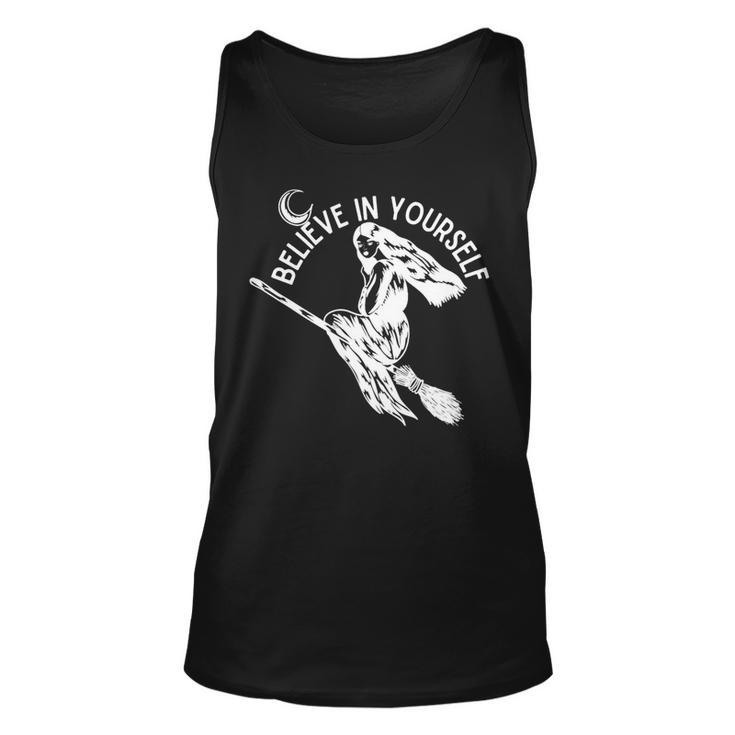 Believe In Yourself Flying Witch White Text Unisex Tank Top