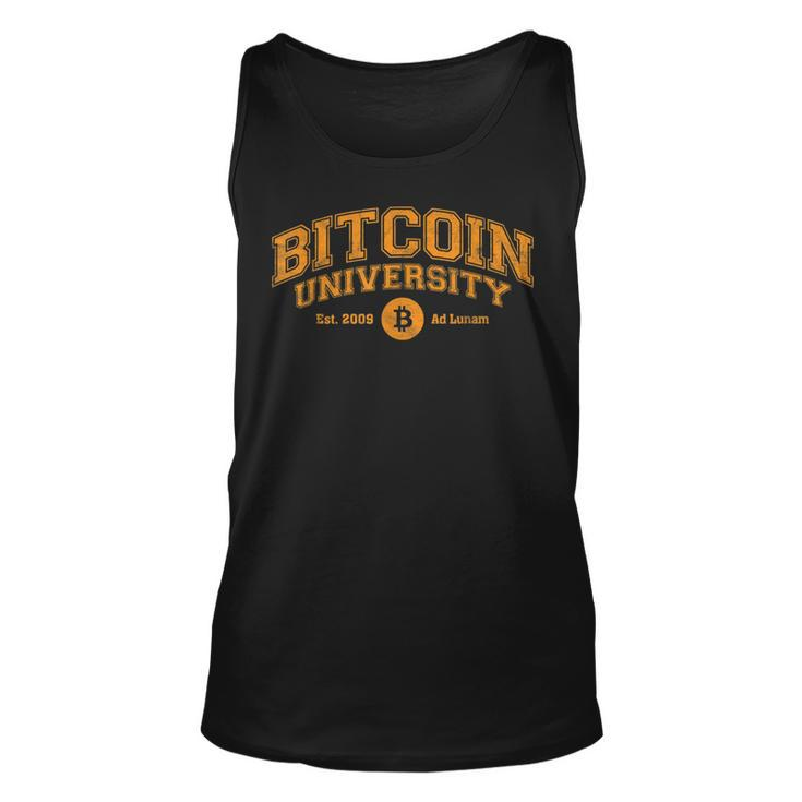 Bitcoin University To The Moon Funny Distressed College Btc Unisex Tank Top