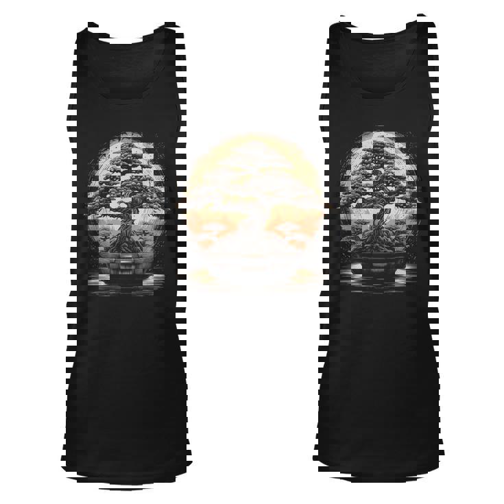 Bonsai Tree And The Rising Sun In Japan Design  Unisex Tank Top