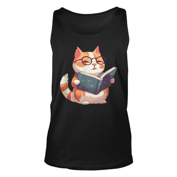 Bookish Cat With Glasses - Cute & Intellectual Design  Unisex Tank Top