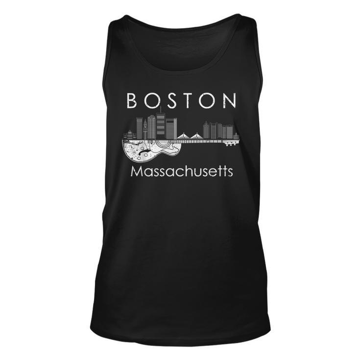 Boston Souvenir Men Massachusetts Skyline Music Guitar  Unisex Tank Top