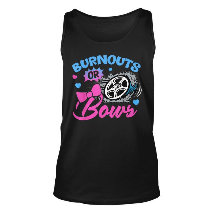 Burnouts Or Bows Gender Reveal Baby Announcement  Unisex Tank Top