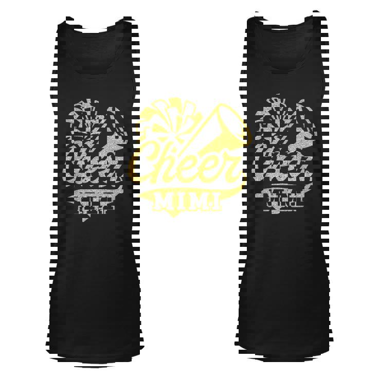 Cheer Mimi Biggest Fan Cheerleader Black Yellow Gold Pom Pom Tank Top