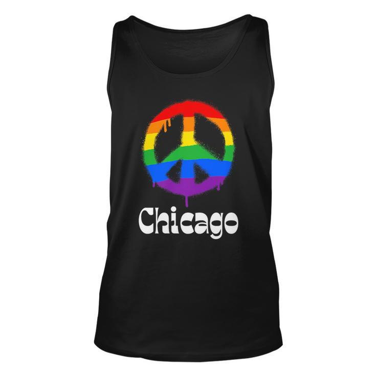 Chicago Gay Pride Lgbtq Lgbt Retro Groovy Peace Sign   Unisex Tank Top