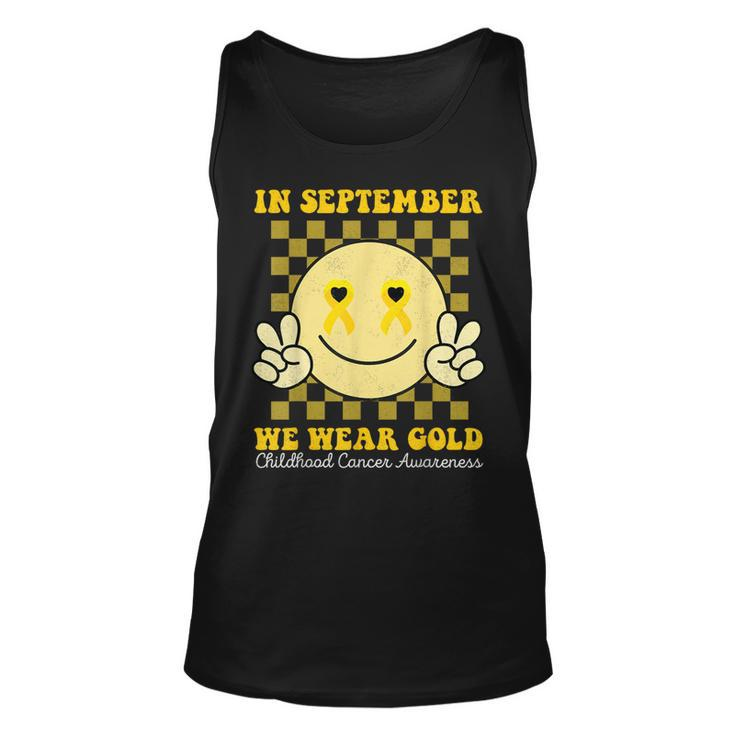 Childhood Cancer Awareness Face In September We Wear Gold Tank Top