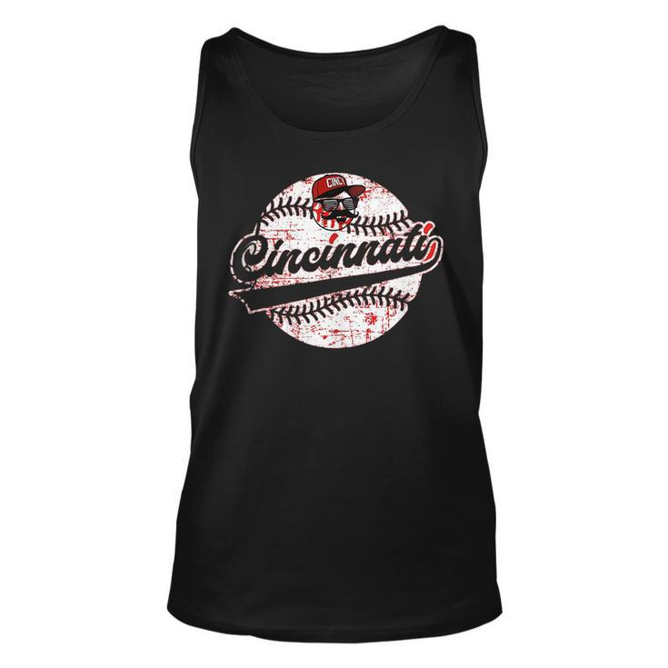 Cincinnati Baseball Heart Distressed Vintage Baseball Fans  Unisex Tank Top
