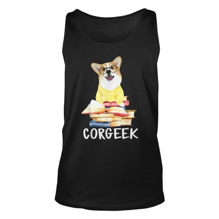 Corgeek Cute Corgi Geek Dog Pun Bookworm Bookish Reader Joke Tank Top