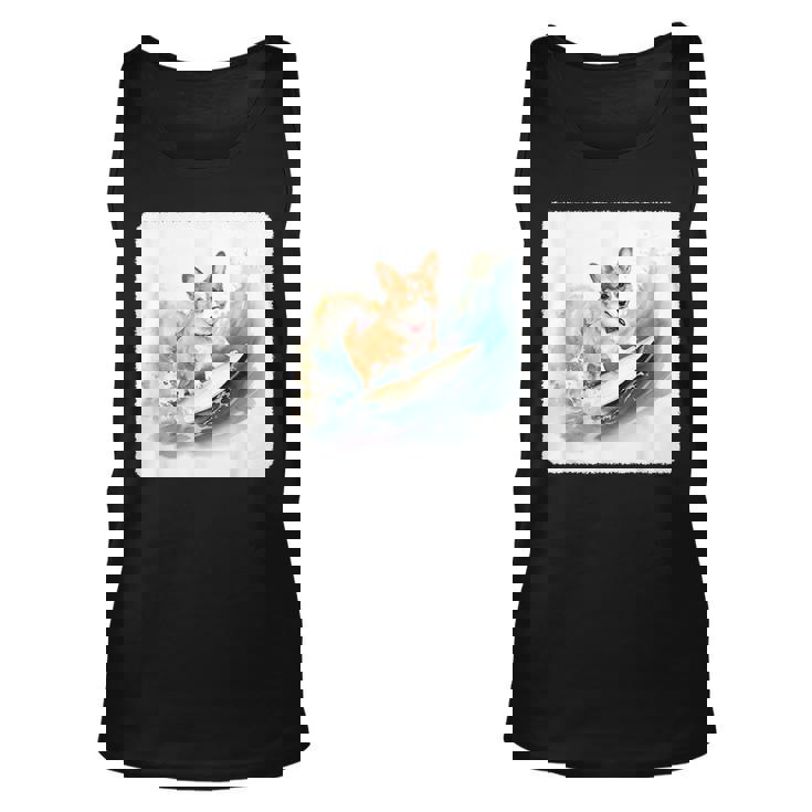 Corgi Surfing Wave Dog Surfing Corgi At The Beach  Unisex Tank Top