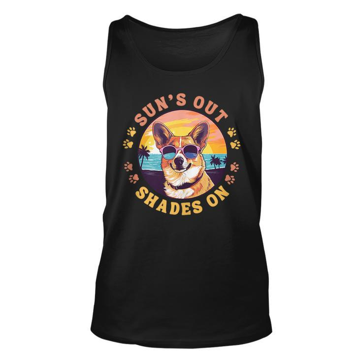 Corgi With Sunglasses On The Beach Suns Out Shades On  Unisex Tank Top