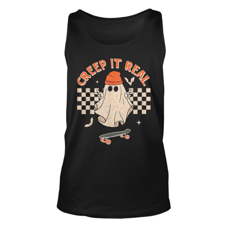 Creep It Real Skateboarding Ghost Retro Halloween Costume Tank Top