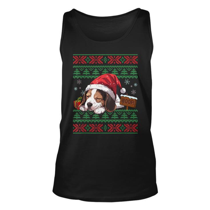 Cute Beagle Dog Lover Santa Hat Ugly Christmas Sweater Tank Top