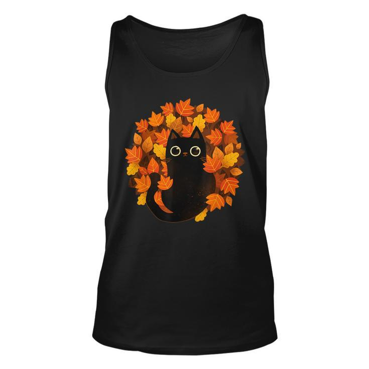 Cute Black Cat Autumn Leaves Season Thanksgiving Cat Lover Tank Top