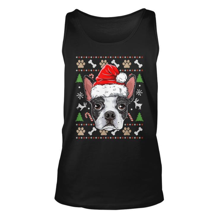 Cute Boston Terrier Ugly Christmas Sweater Santa Hat Xmas Tank Top