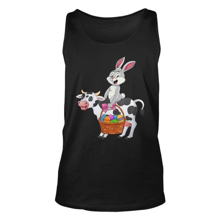 Cute Bunny Riding Cow Happy Easter Cow Lover Gifts  Unisex Tank Top