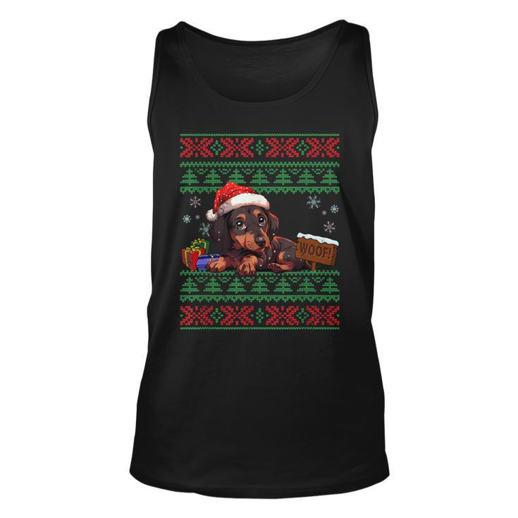 Cute Dachshund Dog Lover Santa Hat Ugly Christmas Sweater Tank Top