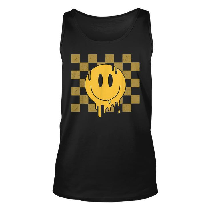 Cute Retro Happy Face Checkered Pattern Yellow Melting Face  Unisex Tank Top