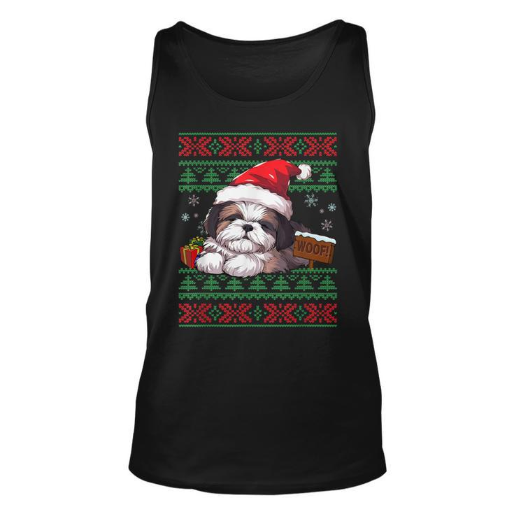 Cute Shih Tzu Dog Lover Santa Hat Ugly Christmas Sweater Tank Top